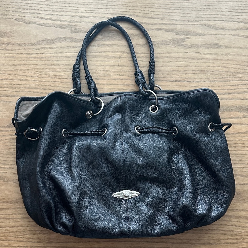 Elliott Lucca Black Pebbled Leather Shoulder Bag with Braided Straps